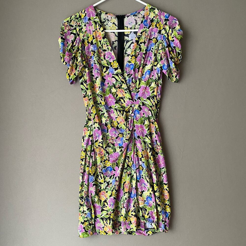 Vintage‎ Homemade sz 4 pink floral mini faux wrap dress